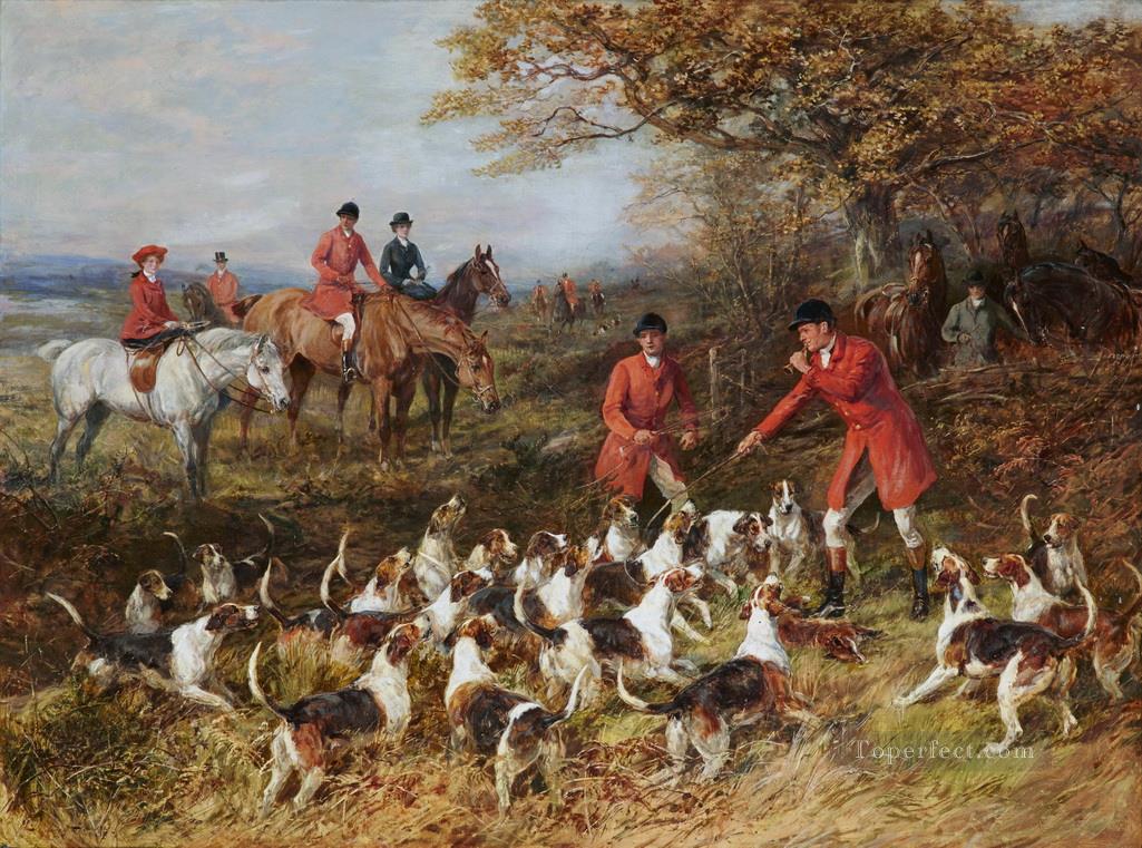 ハンターと猟犬ヘイウッド・ハーディの狩猟油絵